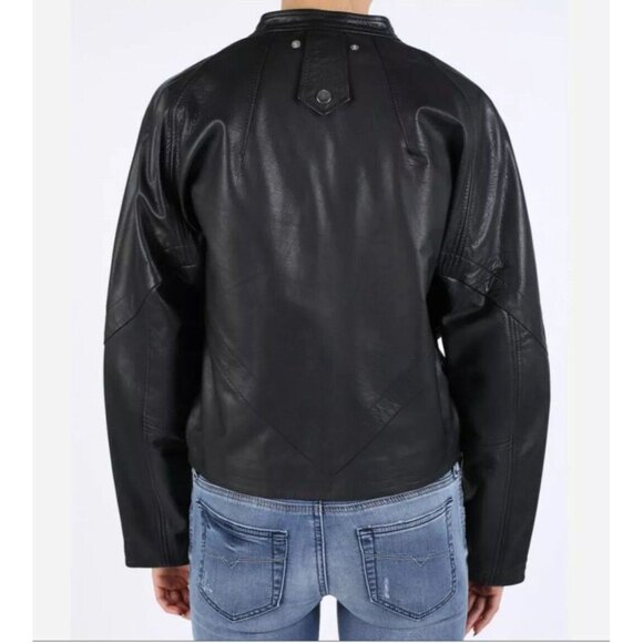 $698 Diesel Women’s Tauri Black Leather Oversized Jacket Size S - Picture 3 of 10
